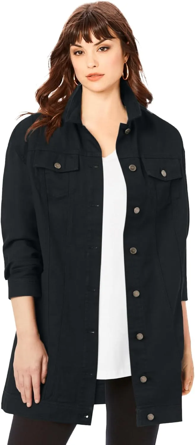Roaman's Women's Plus Size Long Denim Jacket