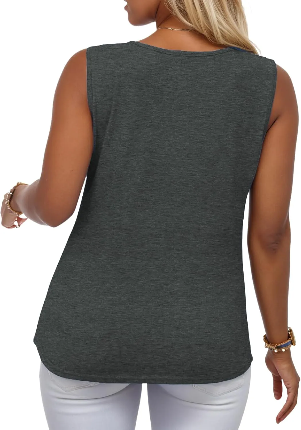 ROSRISS Plus-Size Tops for Women V Neck Lace Shirts Summer Sleeveless Tunics
