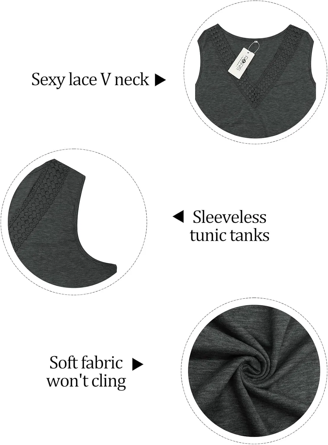 ROSRISS Plus-Size Tops for Women V Neck Lace Shirts Summer Sleeveless Tunics