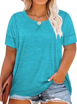 ROSRISS Womens Plus Size Tops Casual Short Sleeve Side Split Tunics Shirts