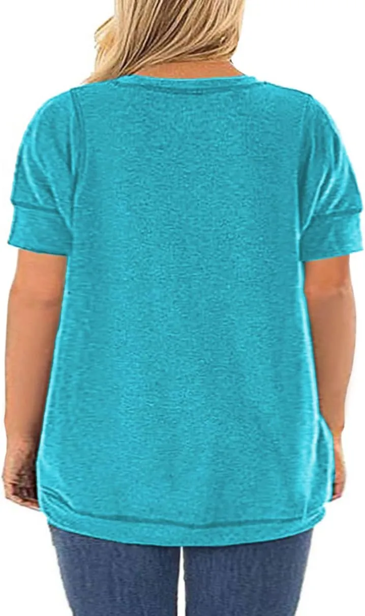 ROSRISS Womens Plus Size Tops Casual Short Sleeve Side Split Tunics Shirts