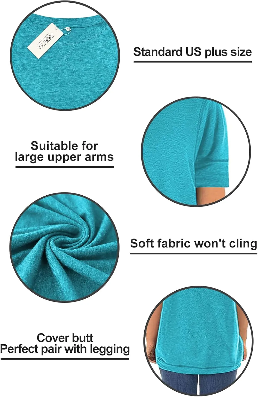 ROSRISS Womens Plus Size Tops Casual Short Sleeve Side Split Tunics Shirts