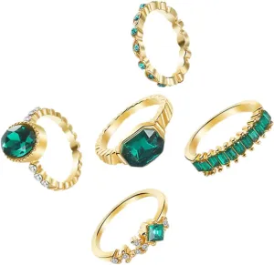 SAFIGLE Retro Ring Set 5 Piece Stackable Ring Jewelry for Women Fashion Knuckle Rings Rhinestones for Daily Party