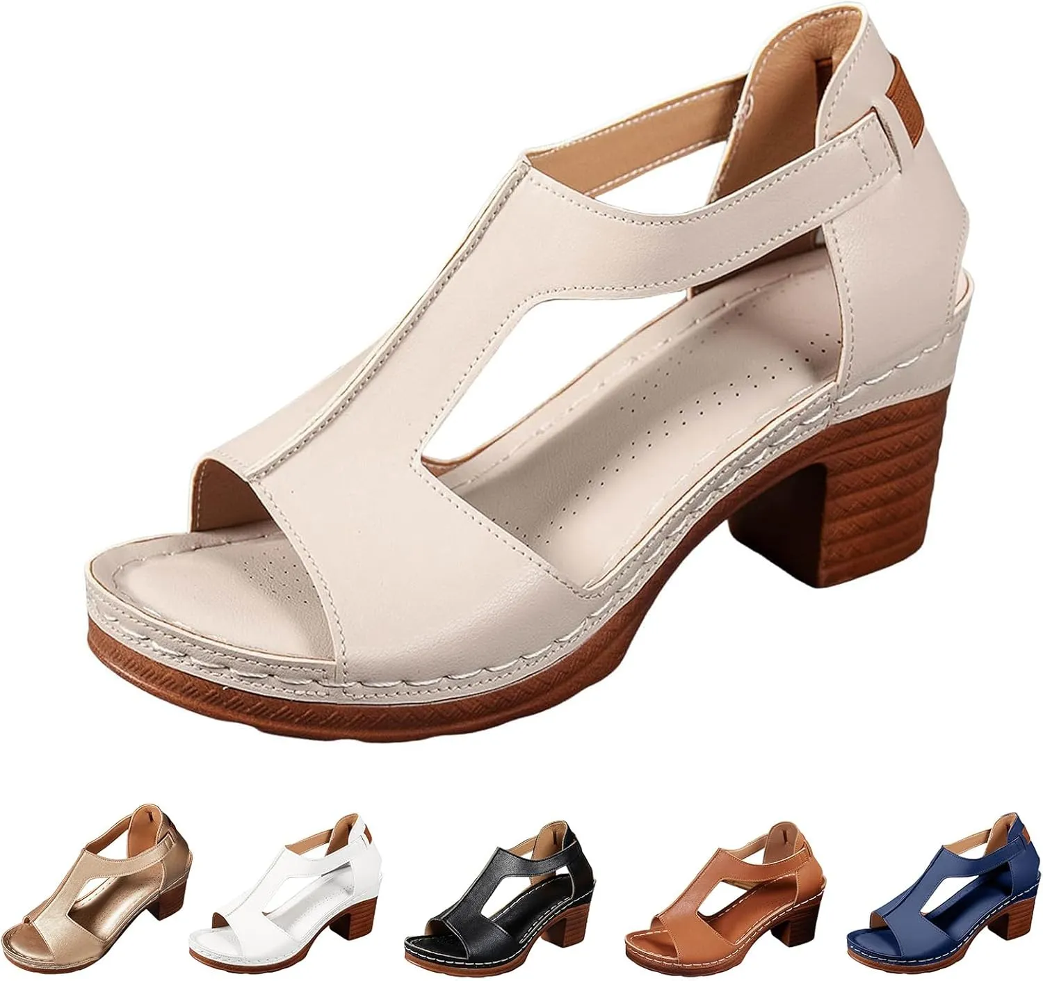 Sandals for Women 2025 Chunky Heel Orthopedic Elegant Comfortable Arch Support Open Toe Hollow Out Breathable Fashion Wedding Party Dress Sandals Casual Summer Ankle Strap Shoes