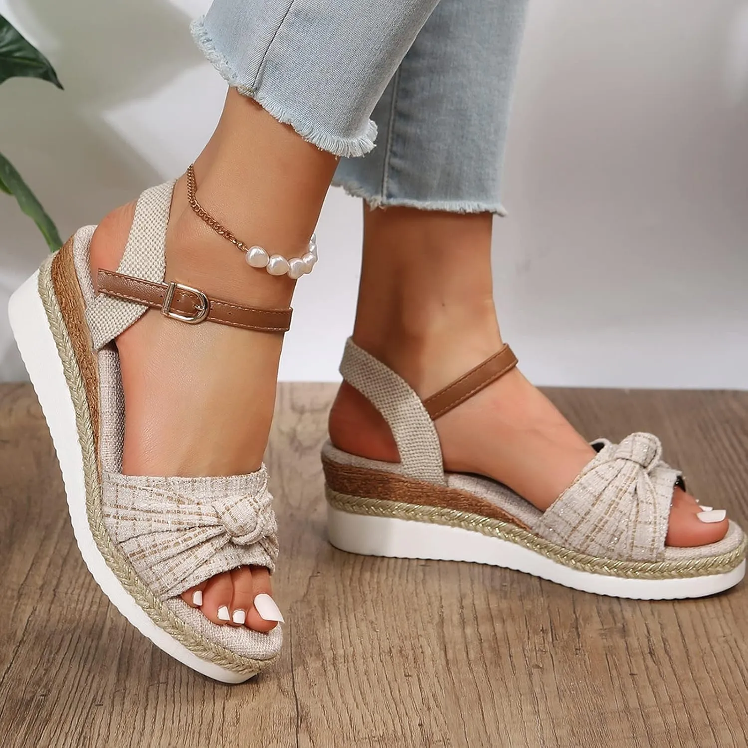 Sandals for Women Dressy Orthopedic Summer Walking Open Toe Ankle Strap Platform Casual Strappy Low Wedges Slip on Shoes