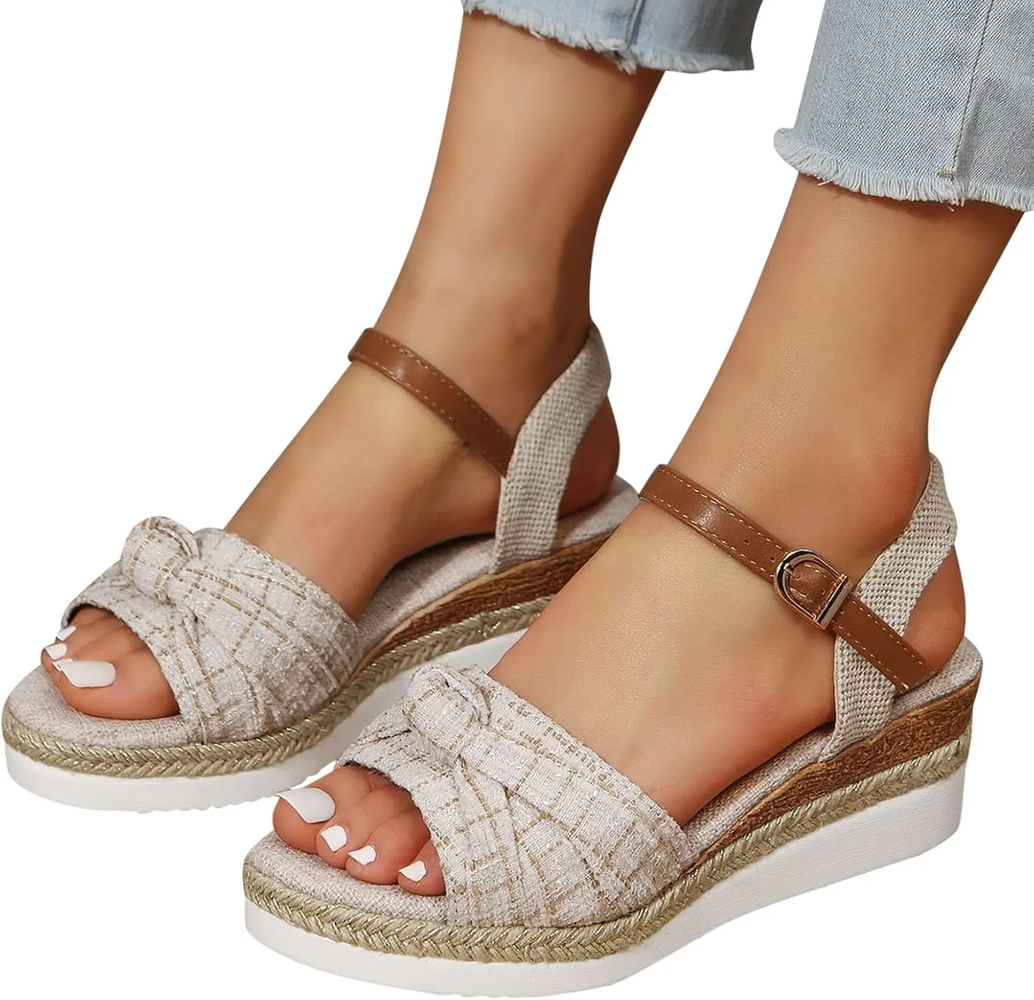 Sandals for Women Dressy Orthopedic Summer Walking Open Toe Ankle Strap Platform Casual Strappy Low Wedges Slip on Shoes