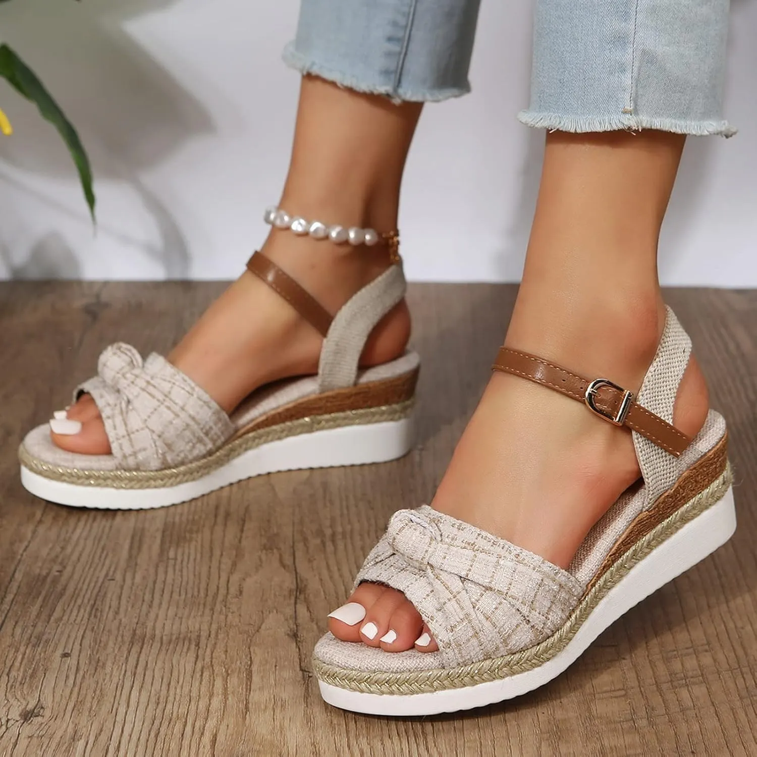 Sandals for Women Dressy Orthopedic Summer Walking Open Toe Ankle Strap Platform Casual Strappy Low Wedges Slip on Shoes
