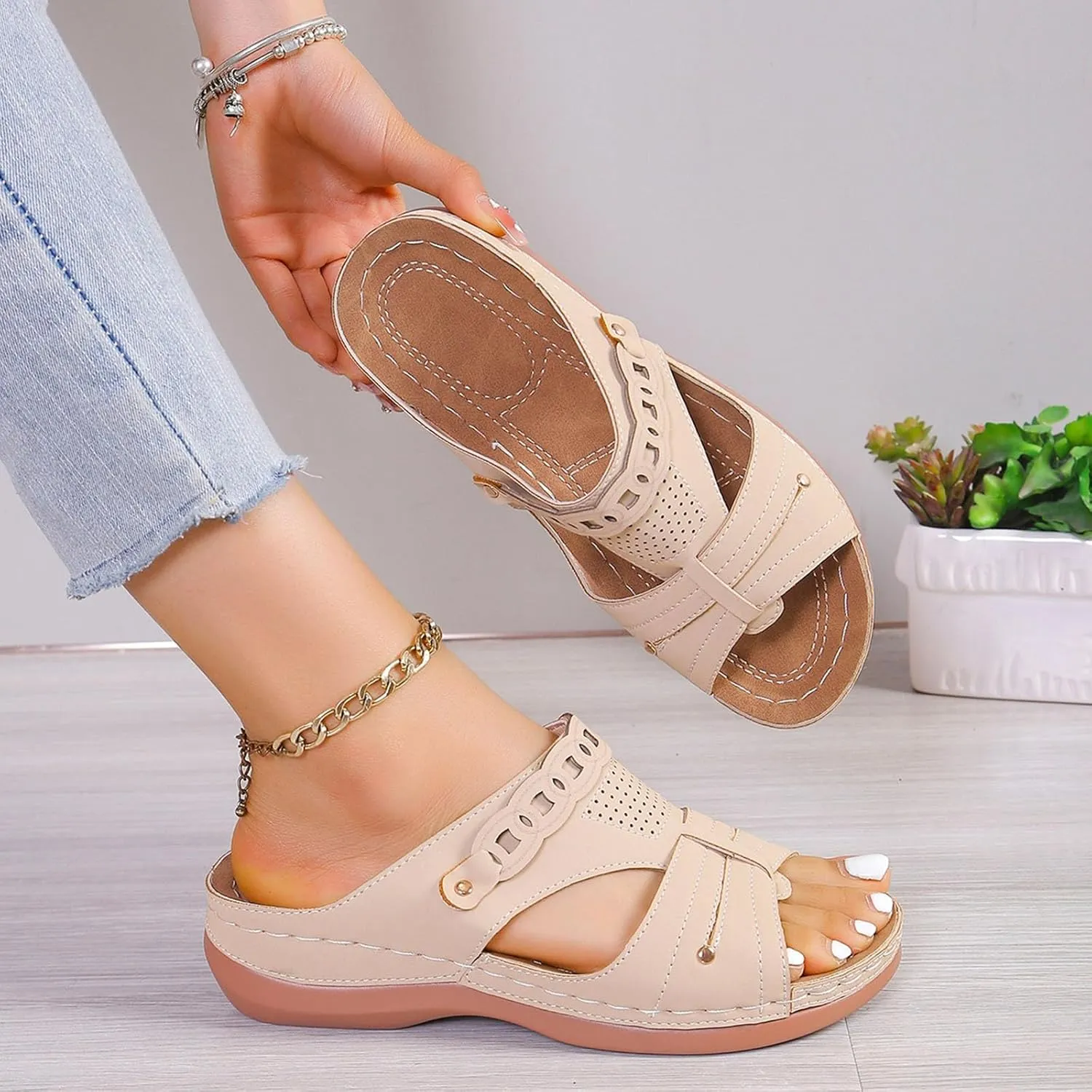 Sandals for Women Wedge Shoes Slip On Dressy Summer Comfortable Slides Sandals Lightweight Orthopedic Sandals Platform Shoes