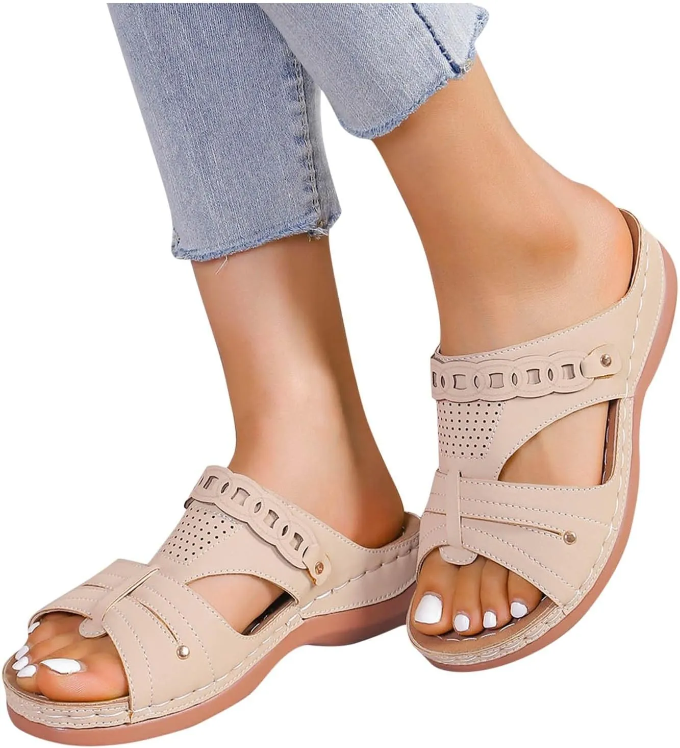 Sandals for Women Wedge Shoes Slip On Dressy Summer Comfortable Slides Sandals Lightweight Orthopedic Sandals Platform Shoes