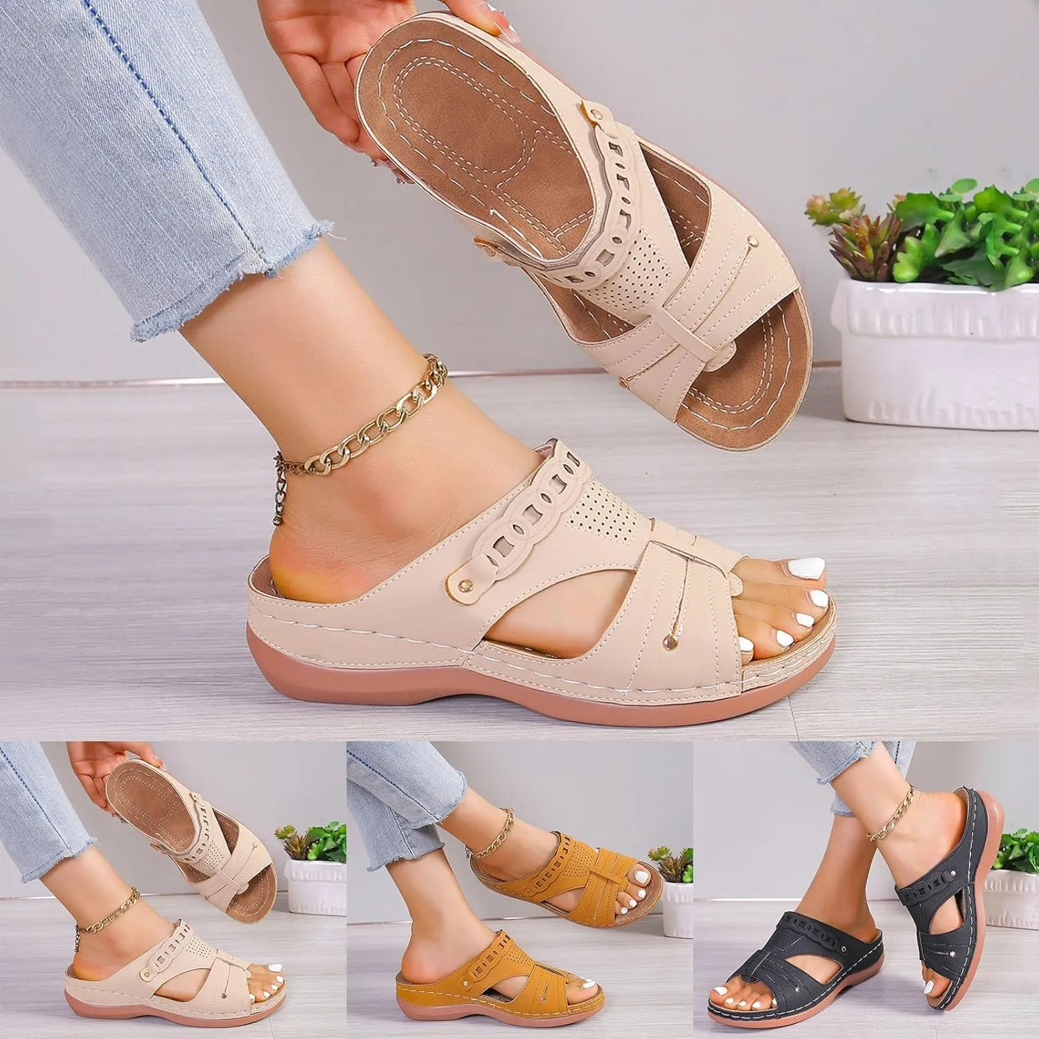 Sandals for Women Wedge Shoes Slip On Dressy Summer Comfortable Slides Sandals Lightweight Orthopedic Sandals Platform Shoes