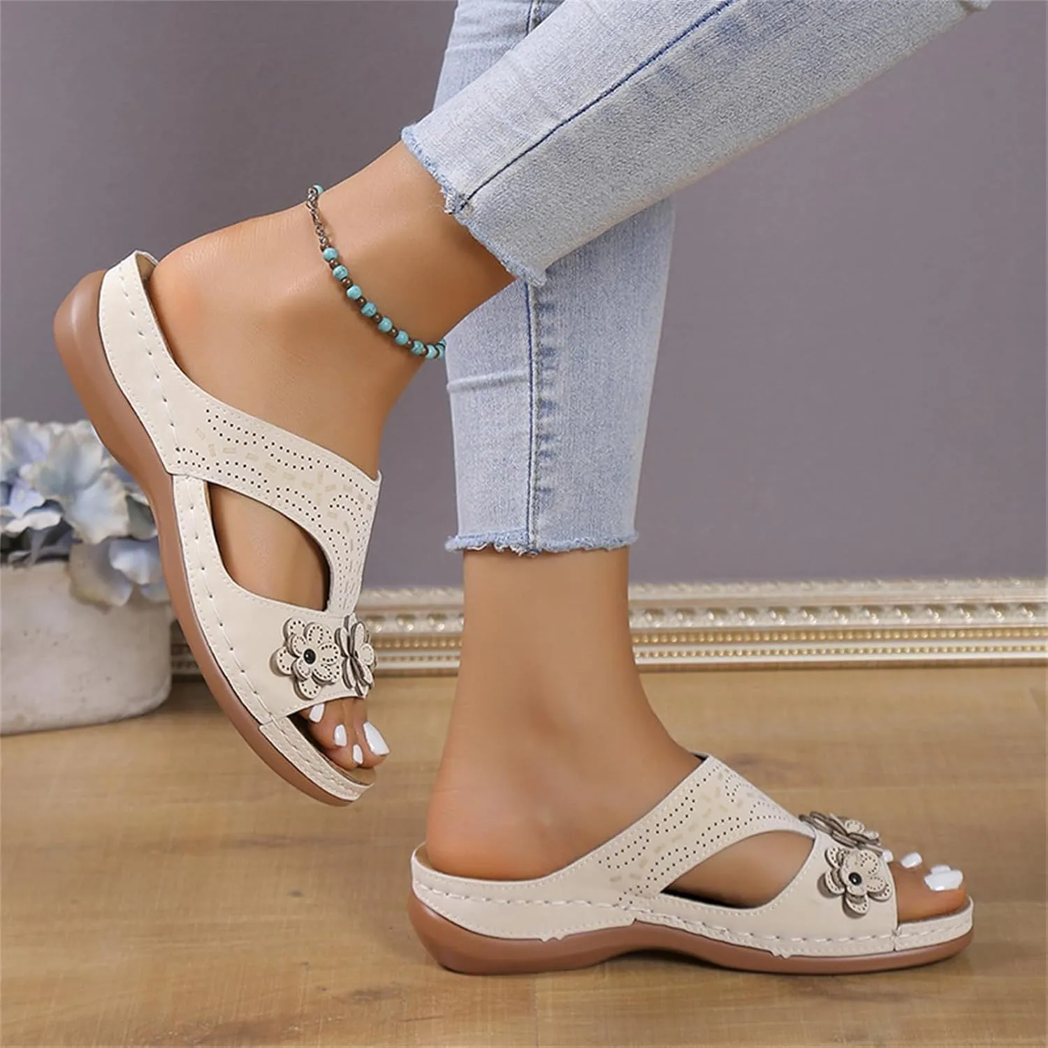 Sandals Women Comfortable Dressy Wedge Sandals Orthopedic Slippers Arch Support Flip Flops Summer Walking Orthotic Slides