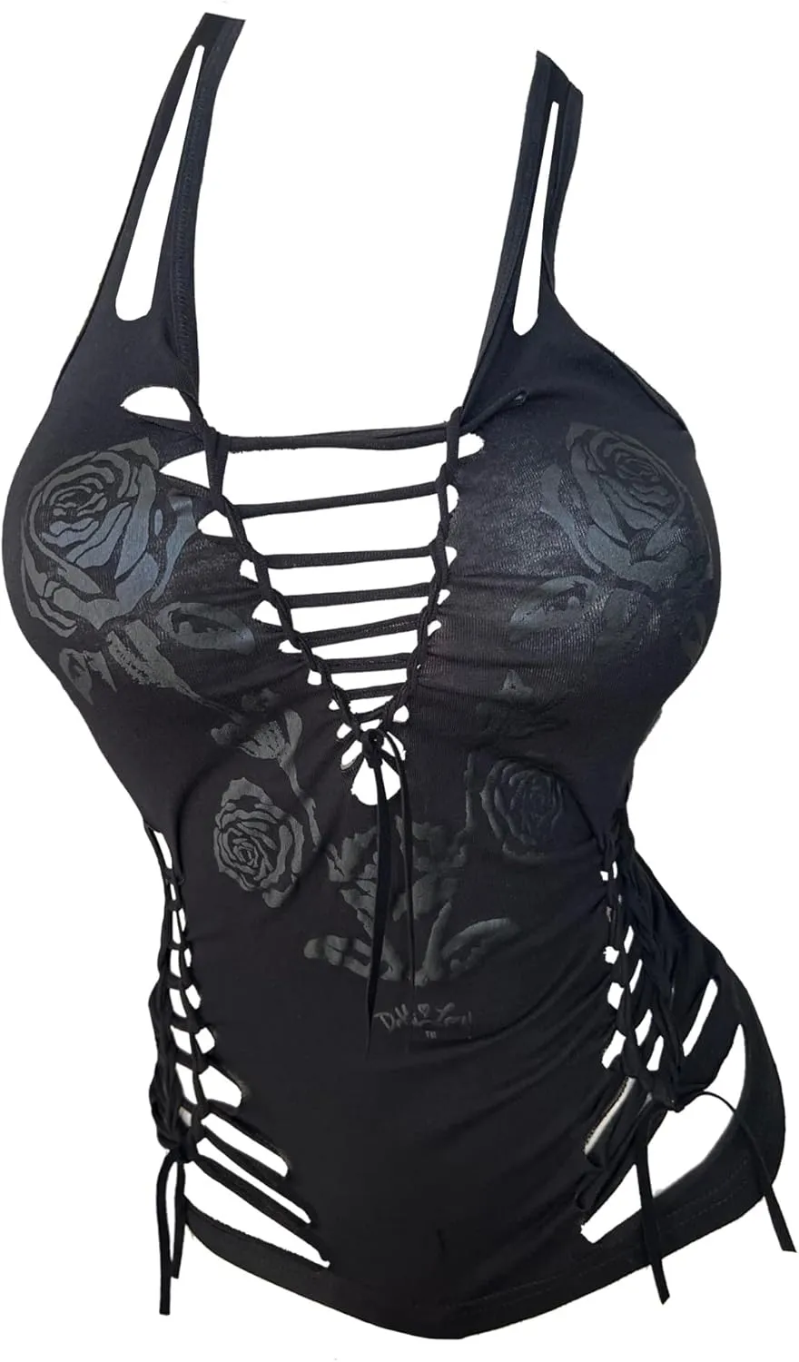 Sexy Biker Tattoo Skull Tee Motorcyle Graphic Rock Racerback Cutout Slashed Tank Top