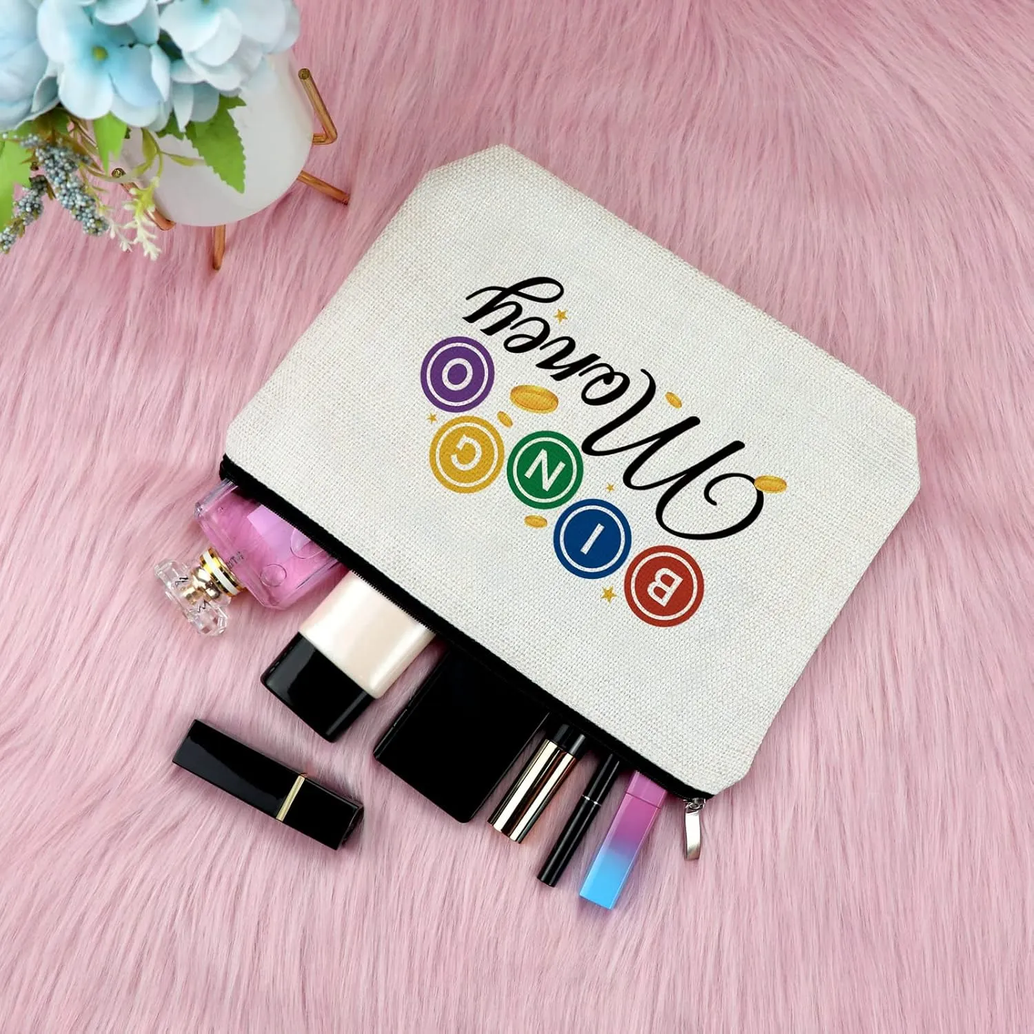 Sfodiary Bingo Game Lover Gift Makeup Bag Casino Lovers Gift for Women Bingo Player Cosmetic Bag Casino Gambling Christmas Birthday Present Travel Cosmetic Pouch