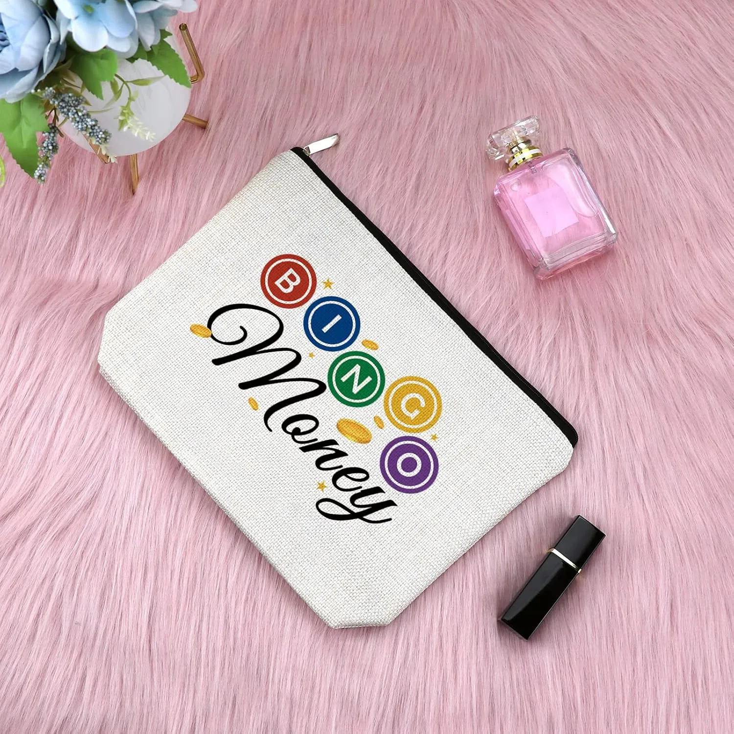 Sfodiary Bingo Game Lover Gift Makeup Bag Casino Lovers Gift for Women Bingo Player Cosmetic Bag Casino Gambling Christmas Birthday Present Travel Cosmetic Pouch