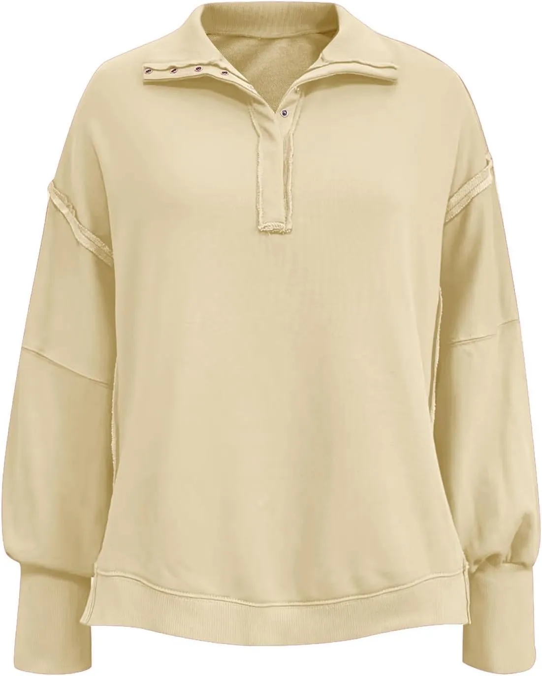 Shirts for Women Casual Long Sleeve Loose Classic Fit Sweatshirts V Neck Button Down Pullover Top Womens Fashion