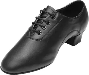 Shoes Boys Modern Dance Shoes Prom Ballroom Latin Dance Shoes Solid Color Lace Up Leather Insulated Neoprene (Black, 33)