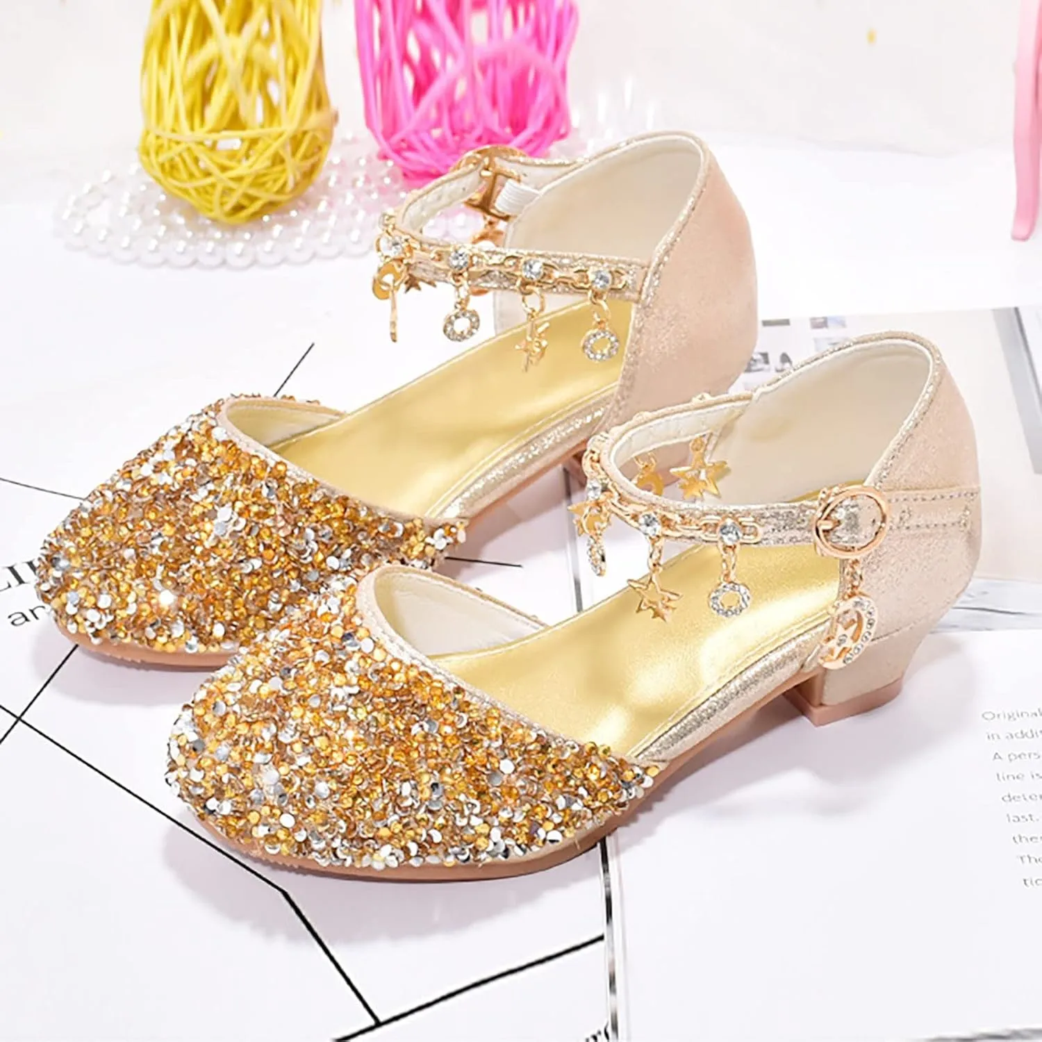 Shoes Girls Low Heel Dress Shoes Sparkle Mary Jane Flower Girls Wedding Birthday Party Prom Sandals Toddler