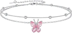 SILVERCUTE Silver Anklets for Women Cute Butterfly Jewelry 925 Sterling Silver Anklets Waterproof Summer Beach Foot Bracelet January to December Birthstone Anklet 22-27cm