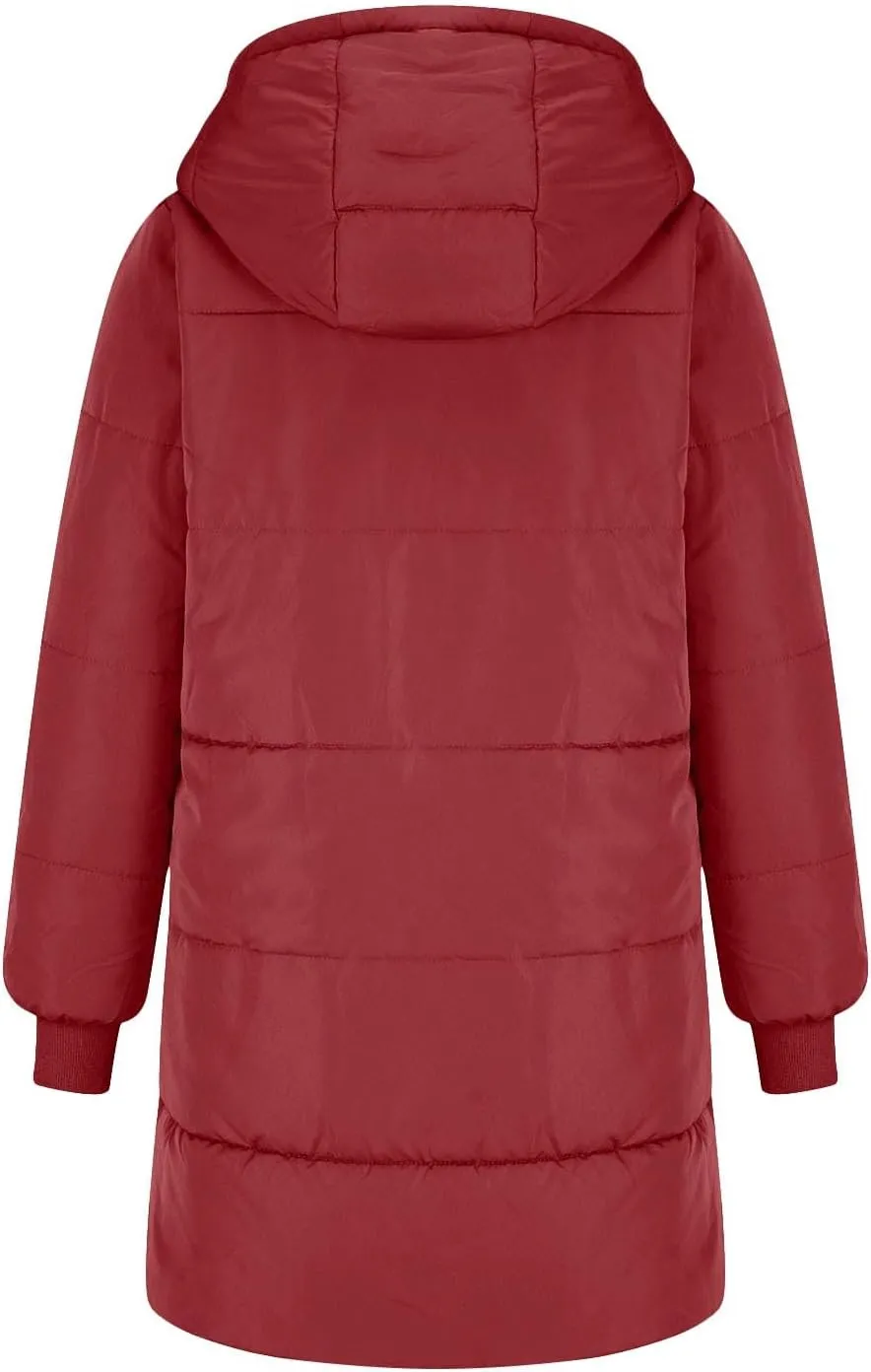 Sinzelimin Women Hooded Parka Jackets Fleece Lined Thickened Down Jacket Winter Hooded Puffy Packable Jacket Warm Puffer Coat