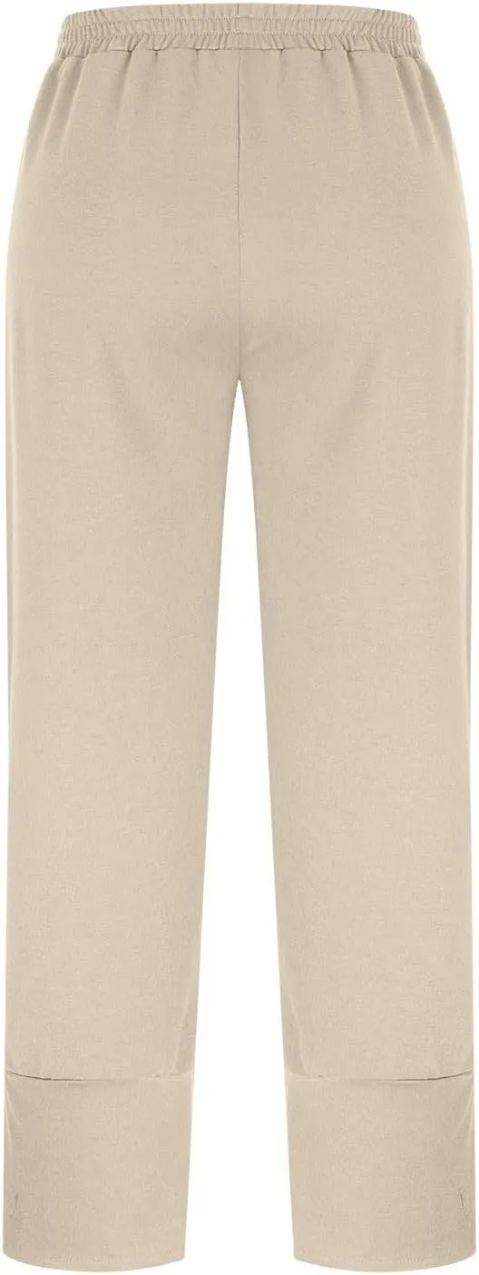 Sinzelimin Womens Harem Pants Fashion Solid Color Elastic Waist Loose Comfy Casual Bootcut Wide Leg Sweatpant with Pockets