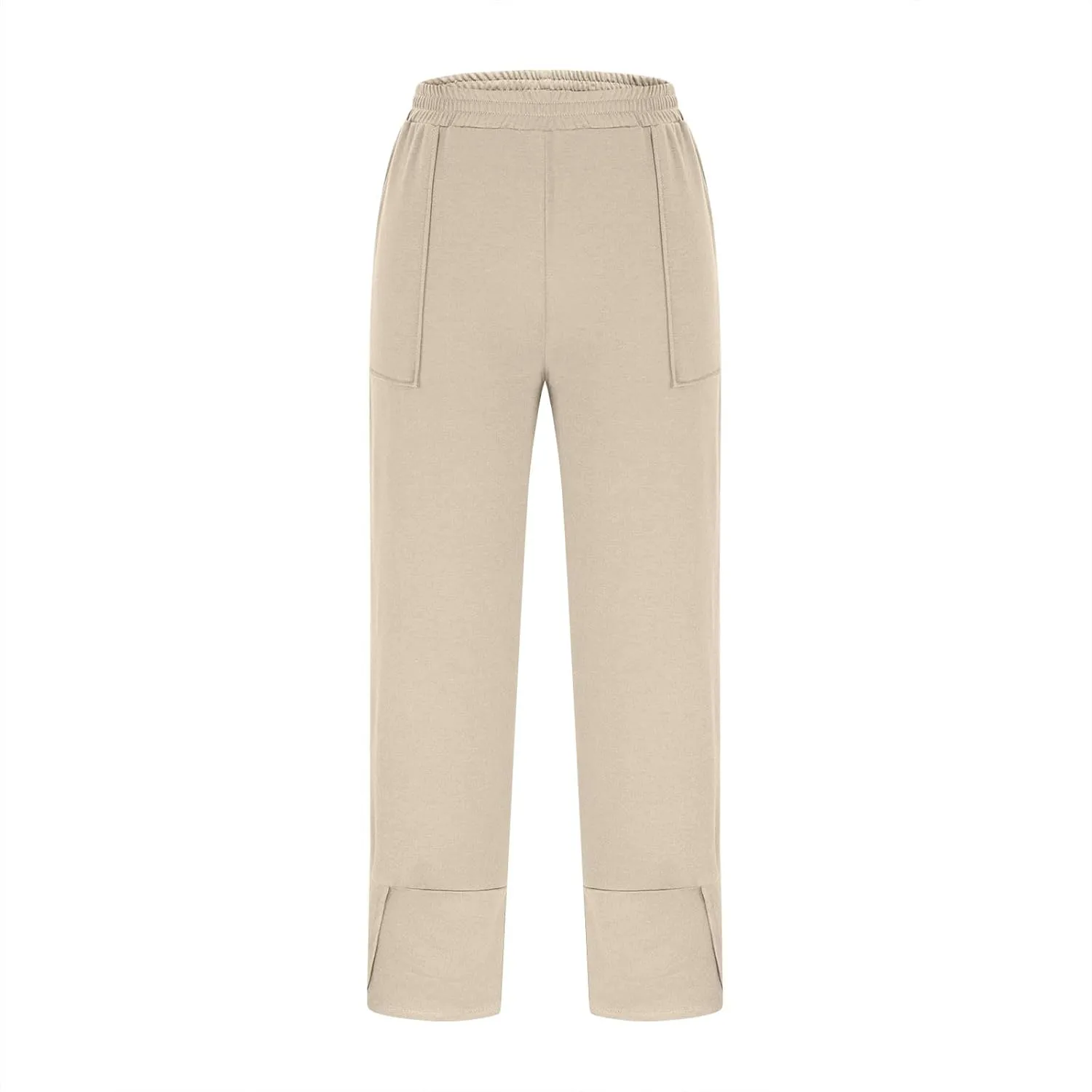 Sinzelimin Womens Harem Pants Fashion Solid Color Elastic Waist Loose Comfy Casual Bootcut Wide Leg Sweatpant with Pockets