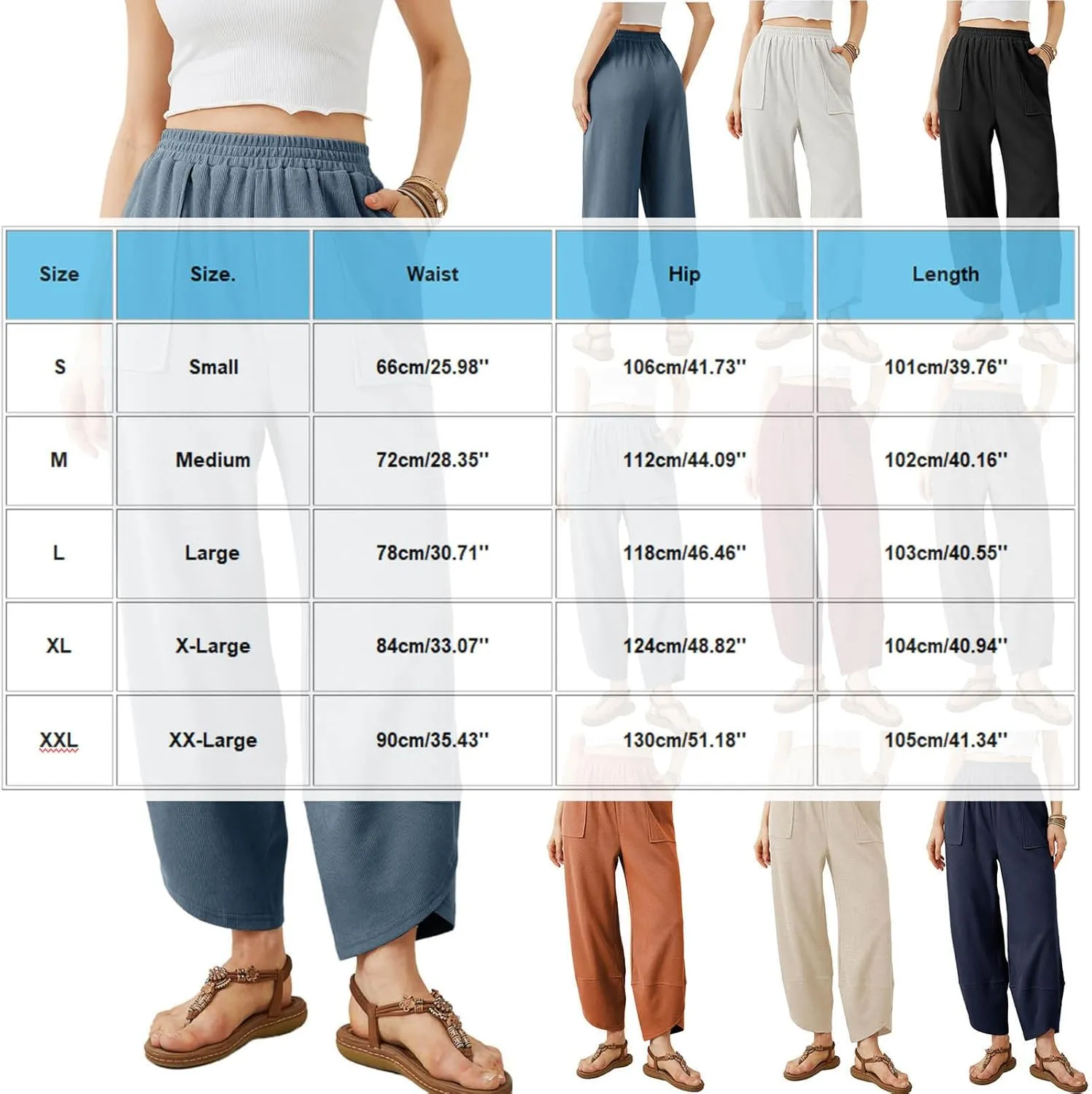 Sinzelimin Womens Harem Pants Fashion Solid Color Elastic Waist Loose Comfy Casual Bootcut Wide Leg Sweatpant with Pockets