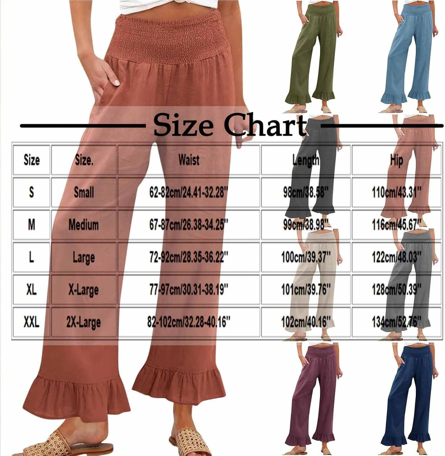 Sinzelimin Womens Harem Pants Stretchy High Waist Ruffles Hem Wide Leg Sweatpants Fashion Solid Color Loose Comfy Trouser