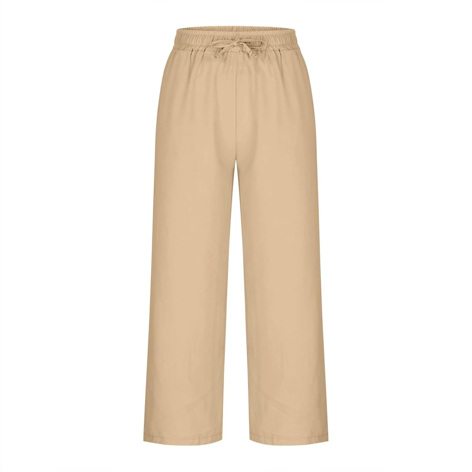 Sinzelimin Womens Linen Wide Leg Pants Fashion Solid Color Drawstring Waist Loose Comfy Harem Trouser Capri Sweatpants