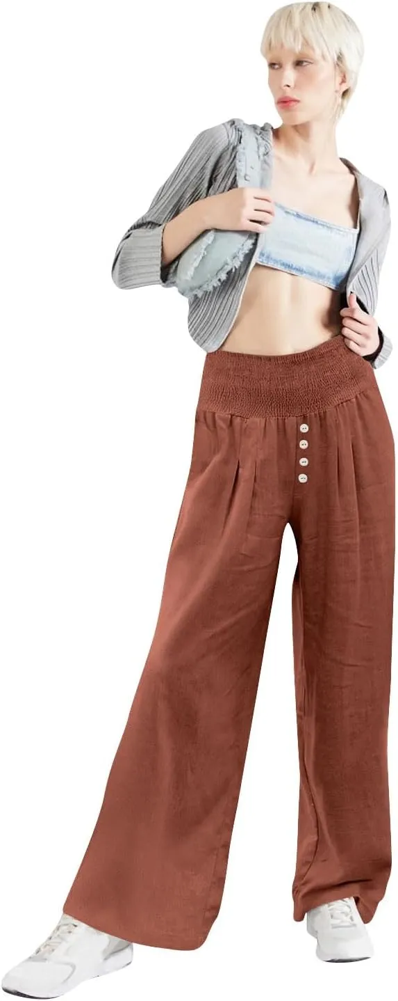 Sinzelimin Womens Linen Wide Leg Sweatpant Elastic Waist Baggy Comfy Casual Beach Pants Summer Lightweight Harem Pants