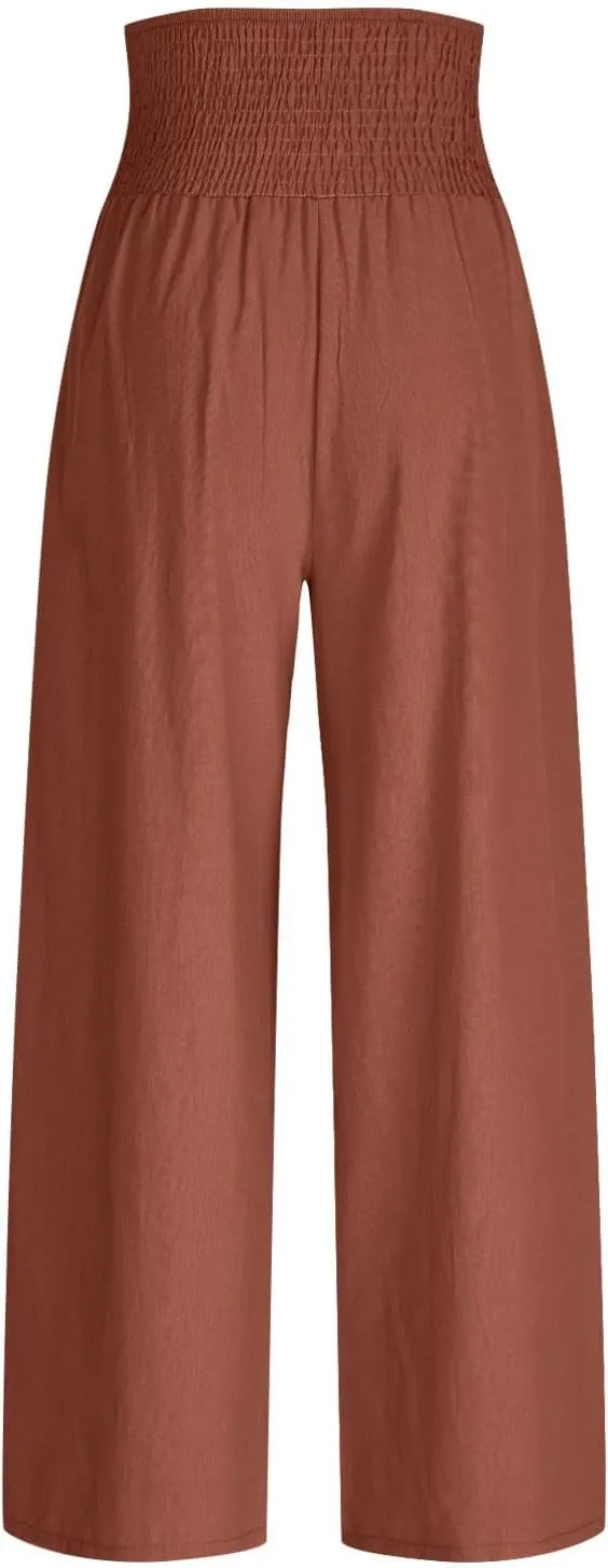 Sinzelimin Womens Linen Wide Leg Sweatpant Elastic Waist Baggy Comfy Casual Beach Pants Summer Lightweight Harem Pants