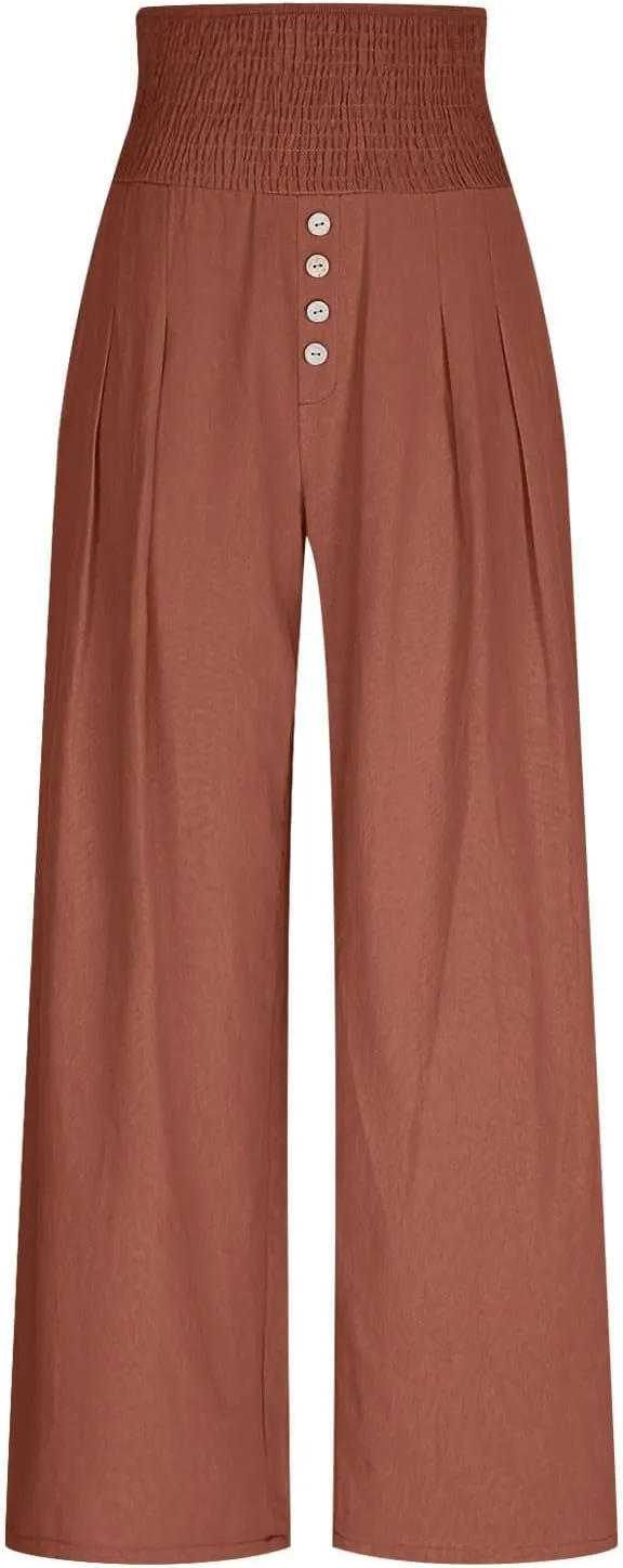 Sinzelimin Womens Linen Wide Leg Sweatpant Elastic Waist Baggy Comfy Casual Beach Pants Summer Lightweight Harem Pants