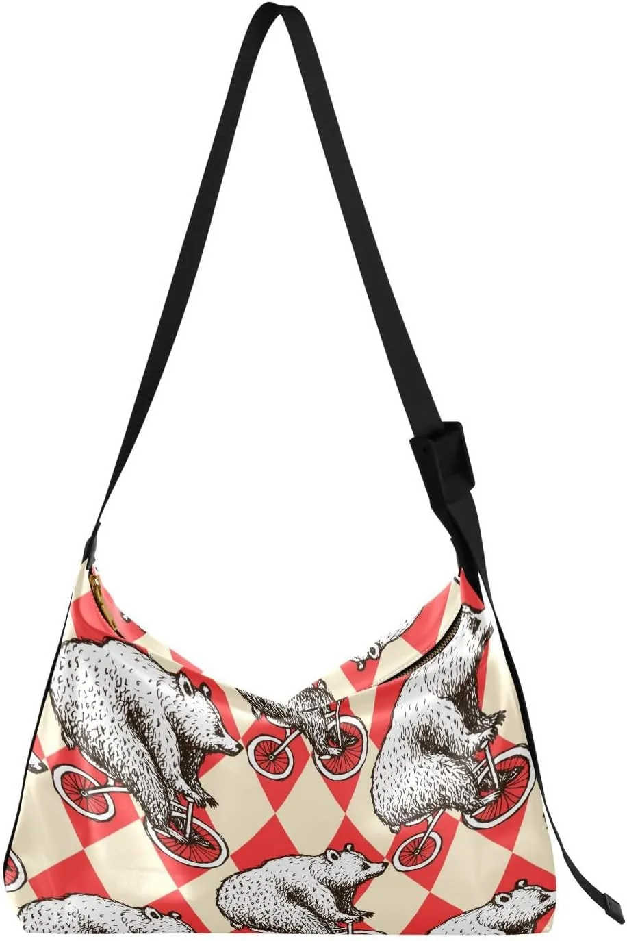 Sketch Bear on A Bike Hobo Crossbody Bags for Women Leather Large Shoulder Bag Cross Body Funny Trendy Womens Tote Bags Handbag for Travel Shopping