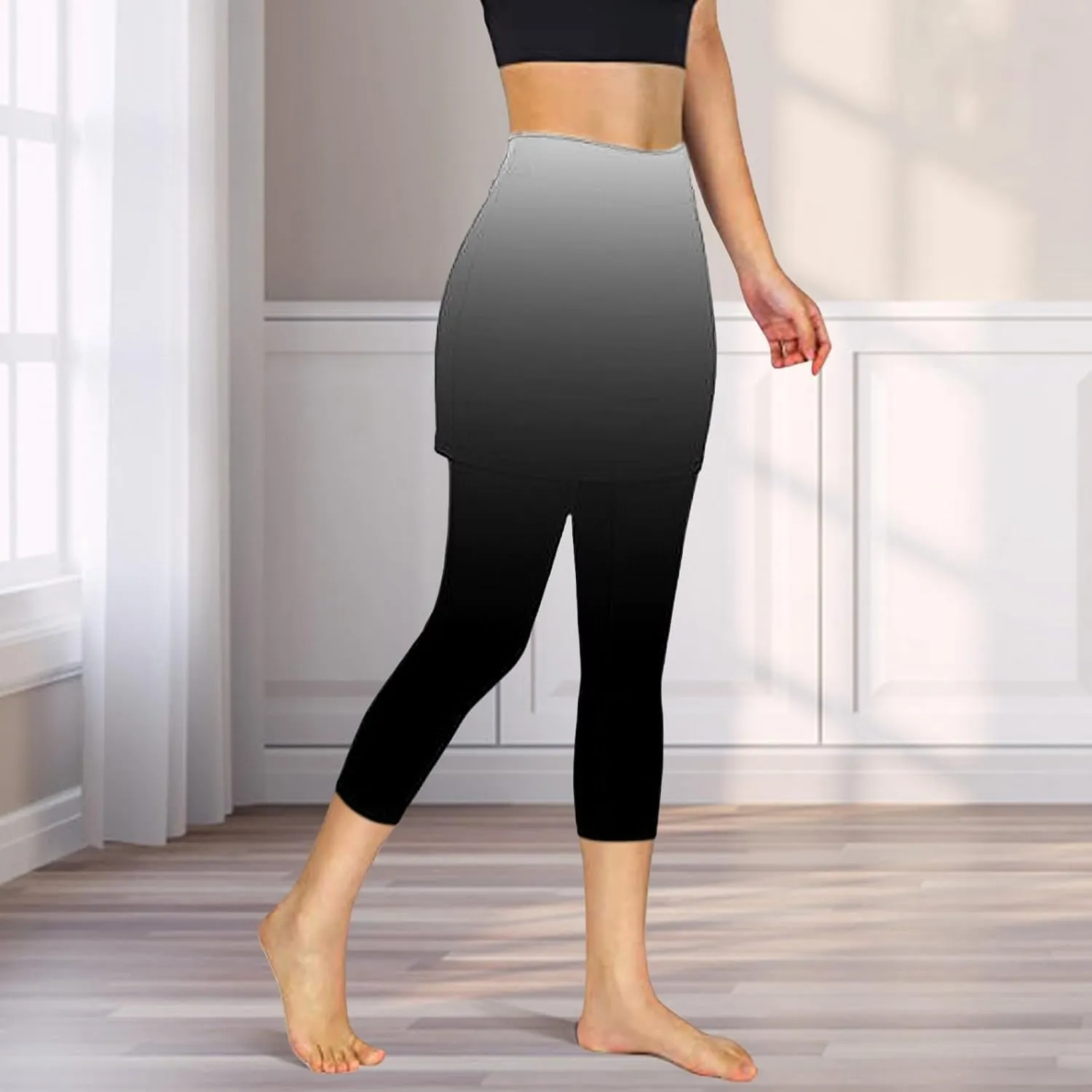 Skirted Leggings for Women High Waisted Tummy Control Soft Yoga Capris with Skirt Athletic Golf Tennis with Leggings