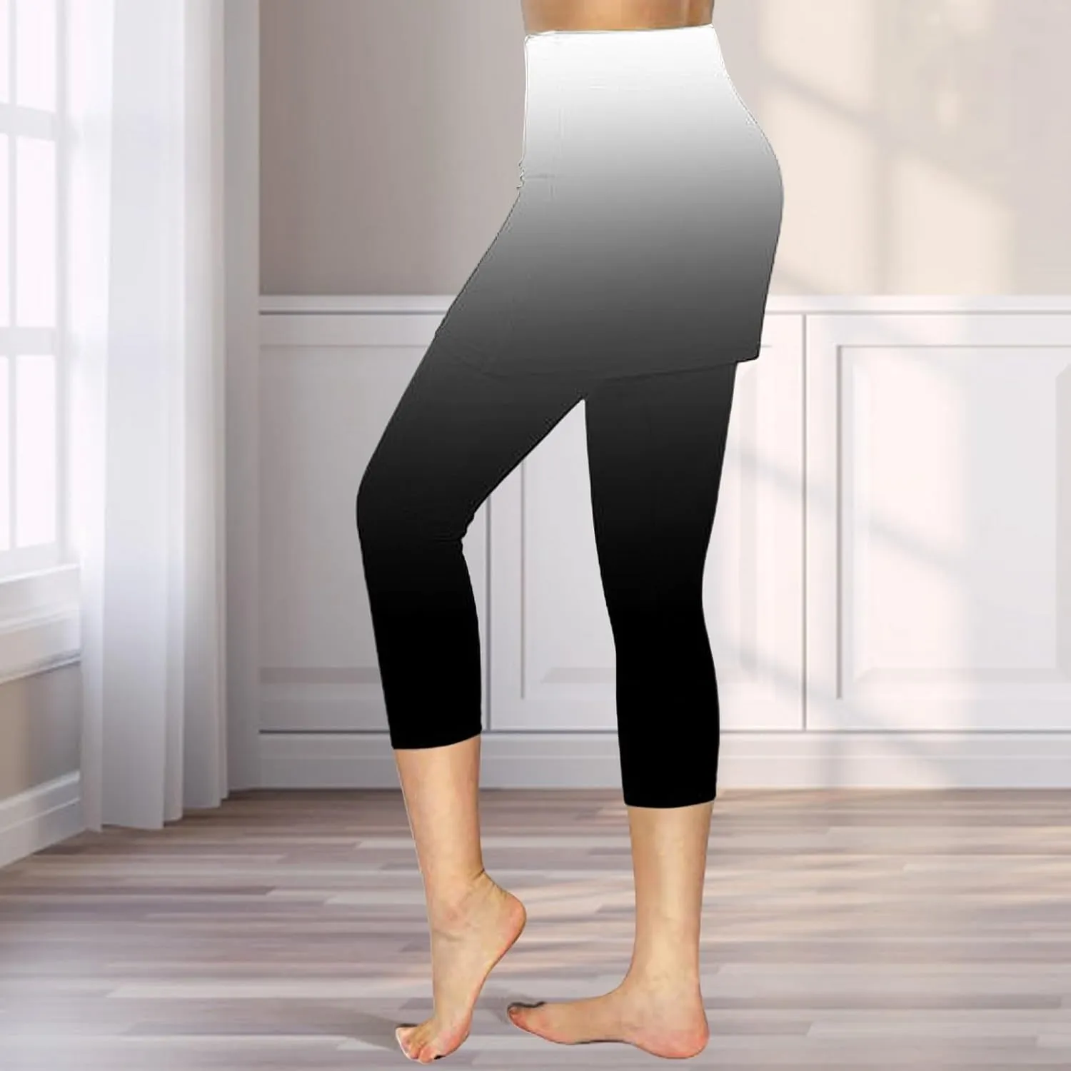 Skirted Leggings for Women High Waisted Tummy Control Soft Yoga Capris with Skirt Athletic Golf Tennis with Leggings