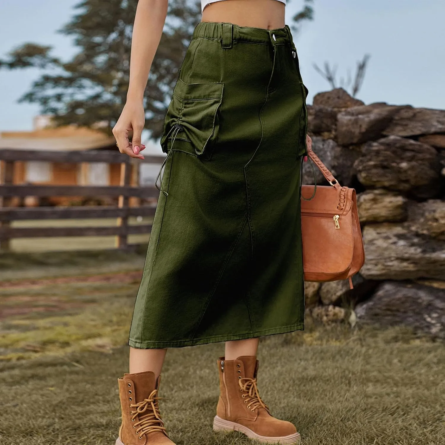 Skirts for Women Fall Winter Warm Straight Skirt High Waist Hip-Wrapped Skirt Casual Jean Cargo Skirts with Pocket