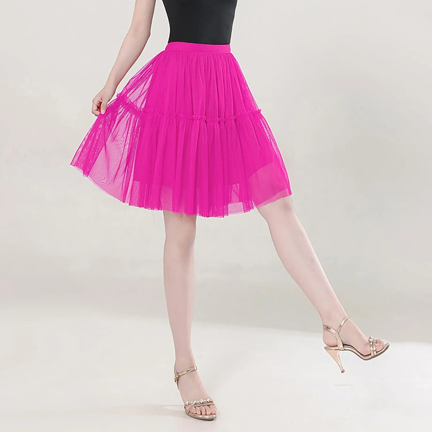 Skirts for Women Fashion Solid Simple Mid Skirt Tulle Bubble Mesh Skirts Carnival Party High Waisted Ruffles Tutu Skirt
