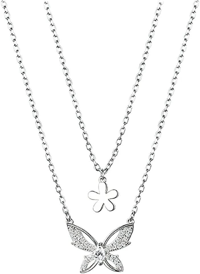 SLUYNZ 925 Sterling Silver Butterfly Choker Necklace for Women Teens Daisy Layered Necklace Chain