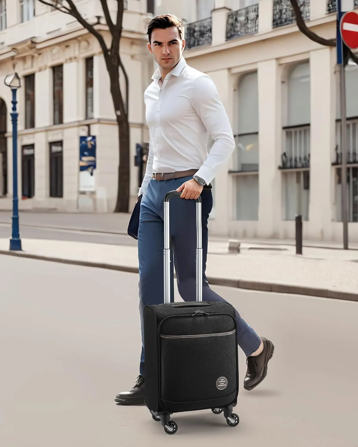Small Carry On Luggage with Wheels, 16 Inch Lightweight Luggage with Front Opening, Soft Sided Rolling Travel Suitcase (Black)