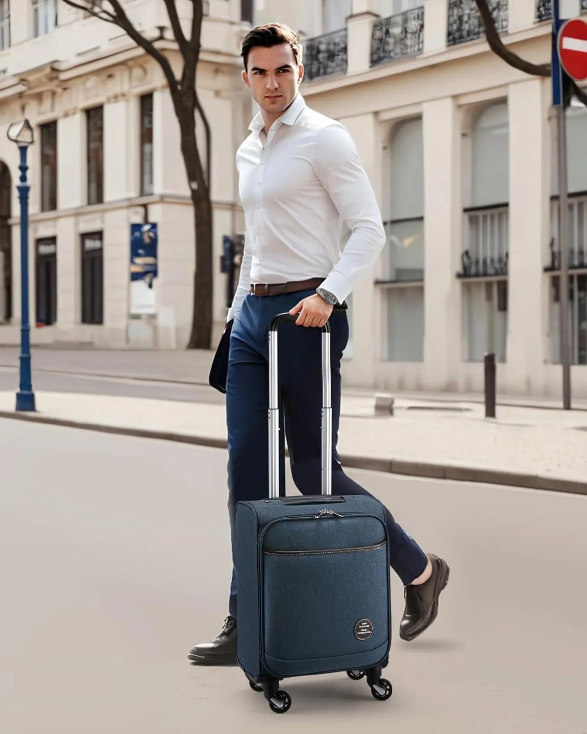 Small Carry On Luggage with Wheels, 16 Inch Lightweight Luggage with Front Opening, Soft Sided Rolling Travel Suitcase (Blue)