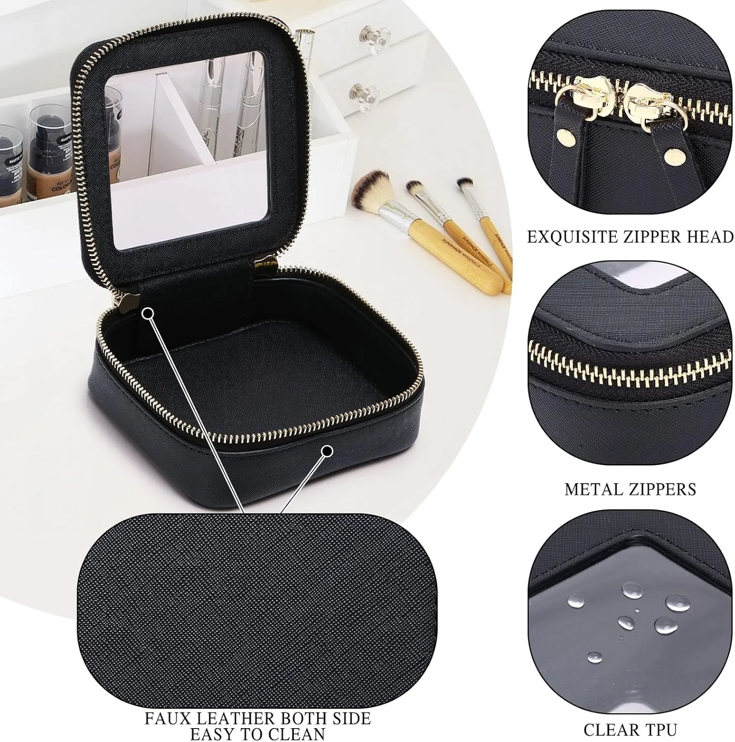 Small Makeup Bag Mini Clear Cosmetic Makeup Case & Toiletry Bag with Zipper Women's Purse Organizer & Car Essentials (Black, MINI)