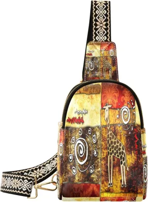Small Sling Bag Waist Packs Leather Crossbody Packs Chest Bag African Ethnic Retro Vintage for Women Travel Belt Purse