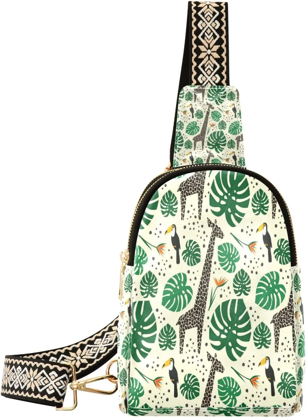 Small Sling Bag Waist Packs Leather Crossbody Packs Chest Bag Bird Giraffe for Women Travel Belt Purse