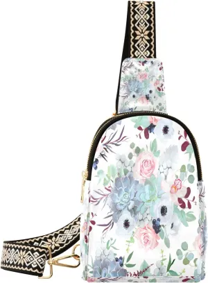 Small Sling Bag Waist Packs Leather Crossbody Packs Chest Bag Blue Pink Rose for Women Travel Belt Purse