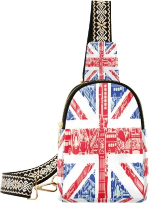 Small Sling Bag Waist Packs Leather Crossbody Packs Chest Bag British Flag for Women Travel Belt Purse
