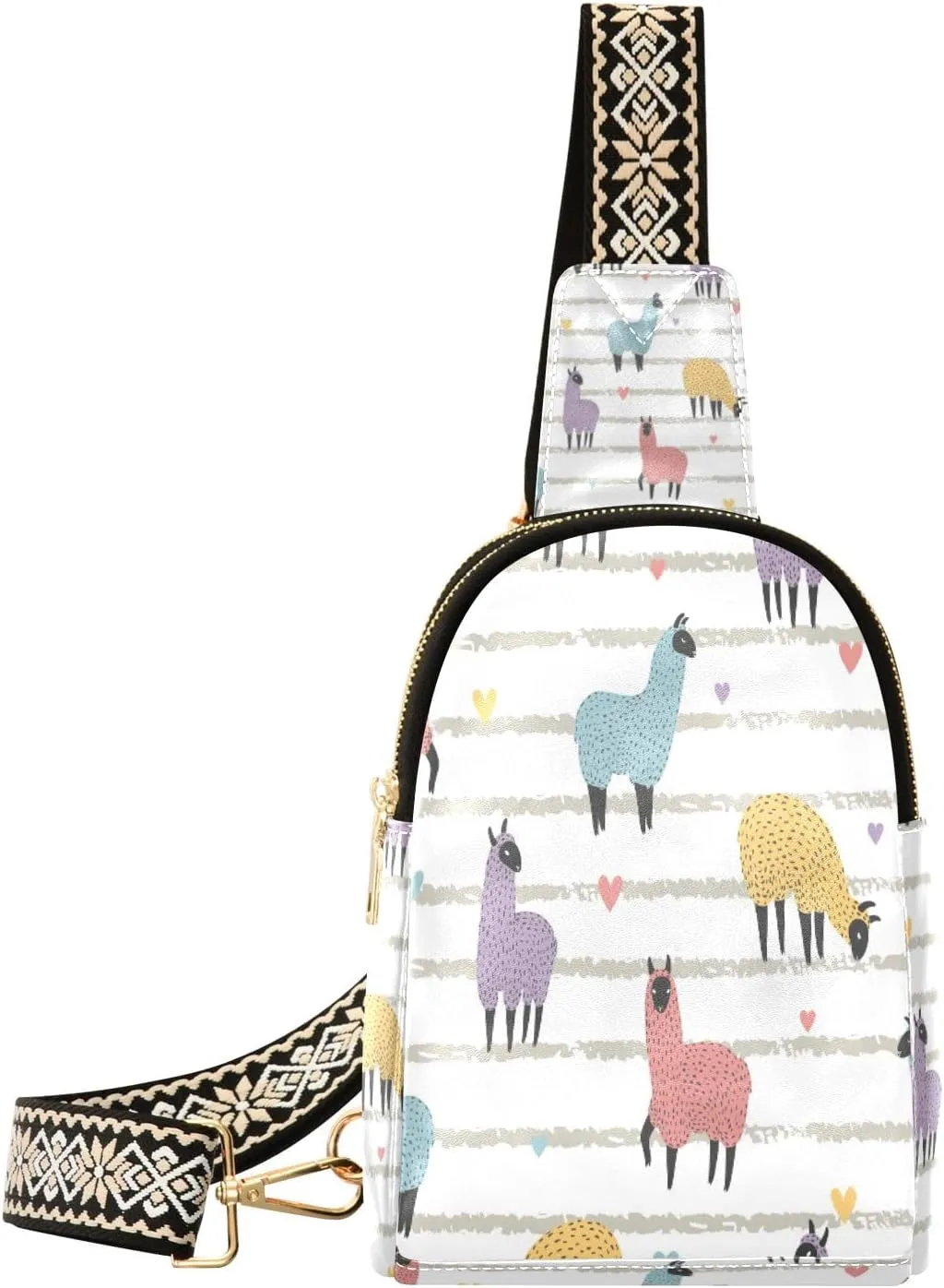 Small Sling Bag Waist Packs Leather Crossbody Packs Chest Bag Colorful Alpaca for Women Travel Belt Purse