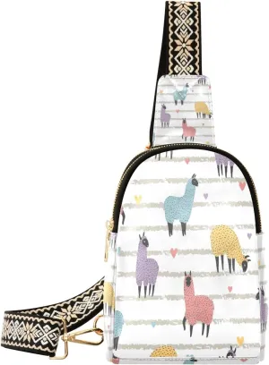 Small Sling Bag Waist Packs Leather Crossbody Packs Chest Bag Colorful Alpaca for Women Travel Belt Purse