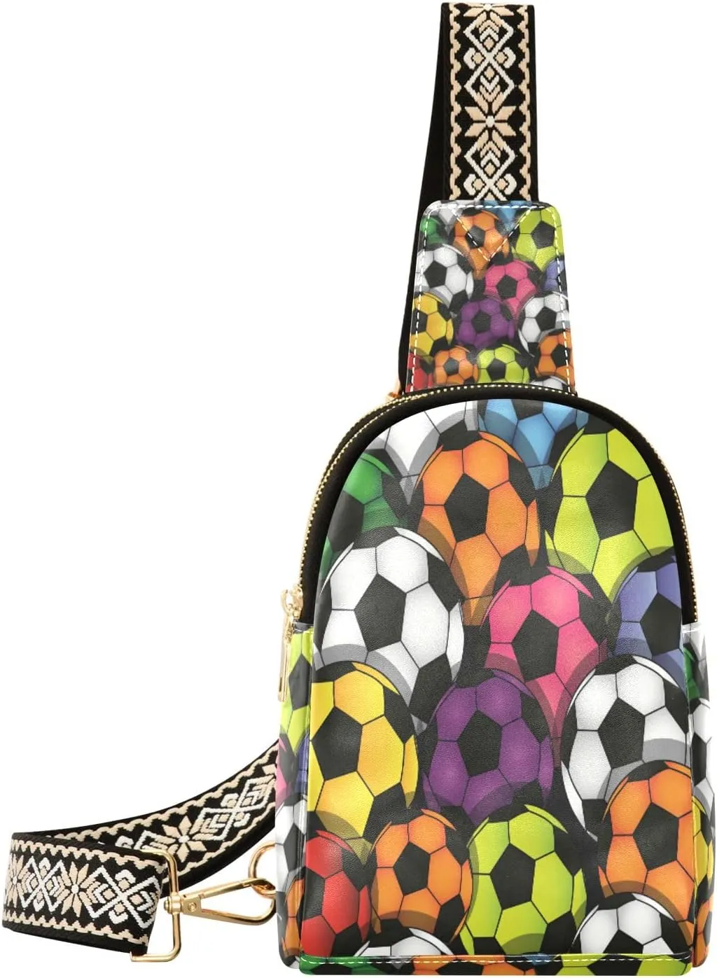 Small Sling Bag Waist Packs Leather Crossbody Packs Chest Bag Colorful Football for Women Travel Belt Purse