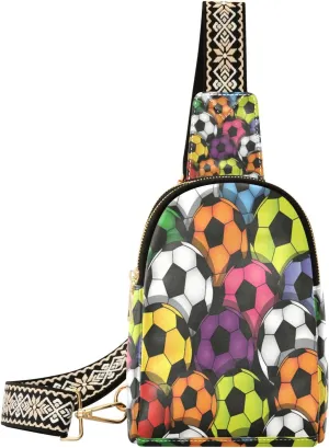 Small Sling Bag Waist Packs Leather Crossbody Packs Chest Bag Colorful Football for Women Travel Belt Purse