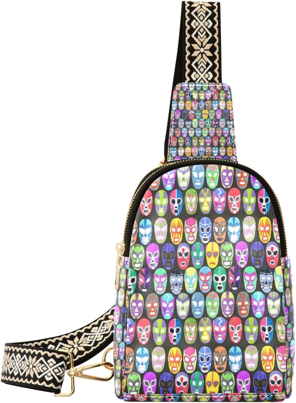 Small Sling Bag Waist Packs Leather Crossbody Packs Chest Bag Colorful Mask for Women Travel Belt Purse