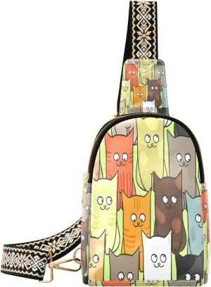 Small Sling Bag Waist Packs Leather Crossbody Packs Chest Bag Cute Cat for Women Travel Belt Purse